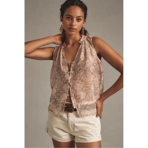 NEW Anthropologie Cloth & Stone Sheer Snake Button-Front Tank Top Blouse Large